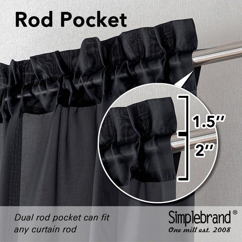 Simplebrand Black Short Sheer Curtains 45 Inch Length for Small Windows  Rod Pocket 2 Panels Set Solid Voile Drapes Window Sheer Curtains for Bedroom Bathroom Kids Room Kitchen  42x45 Inch - Image 3
